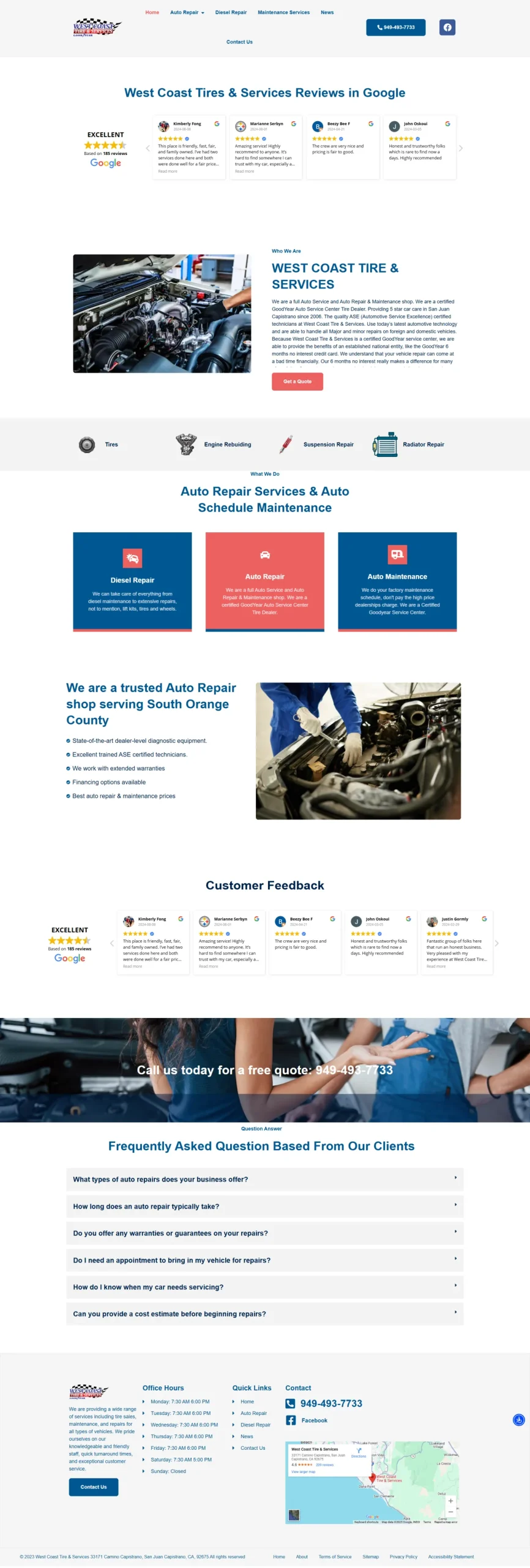 West Coast Tires desktop website screenshot