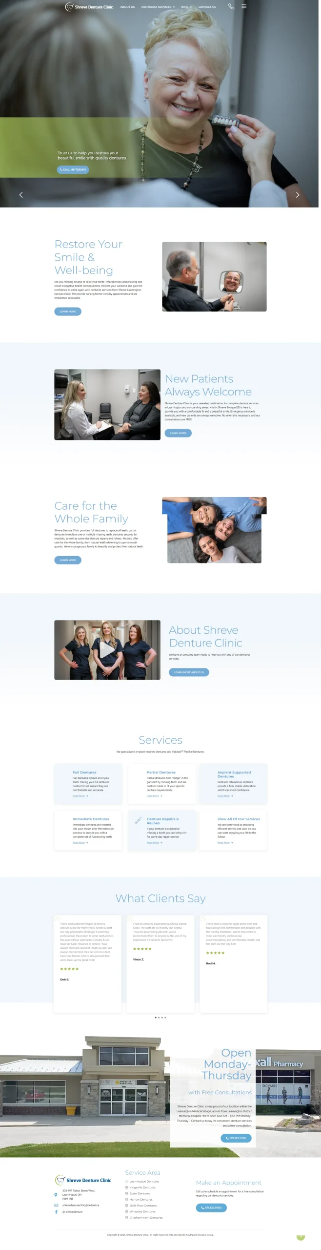 Shreve Denture Clinic — WordPress website designed and built by Shahriyar