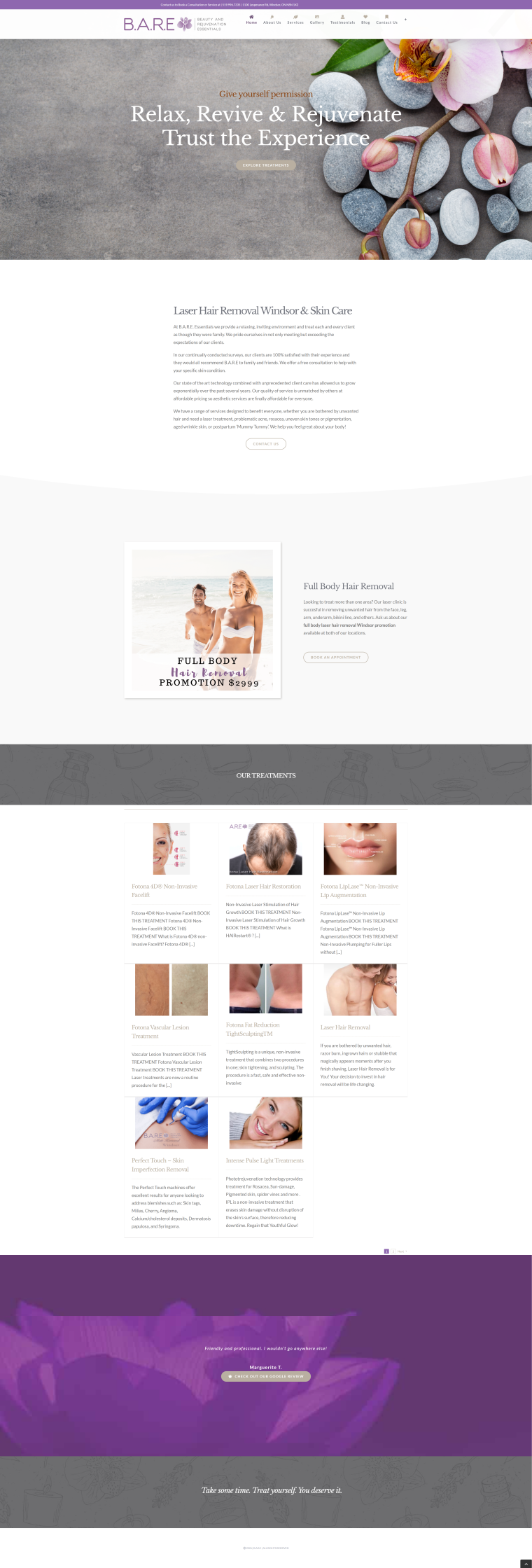 B.A.R.E. Essentials Spa — WordPress website designed and built by Shahriyar