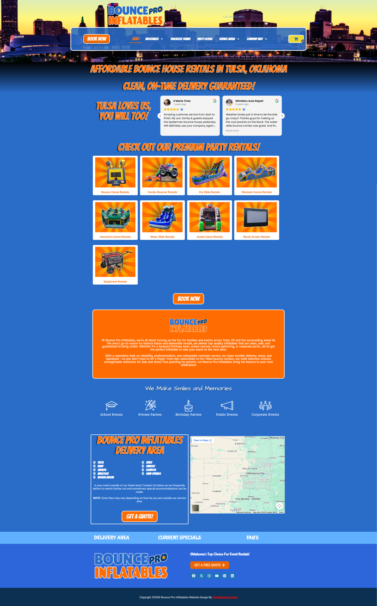 Bounce Pro Inflatables desktop website screenshot