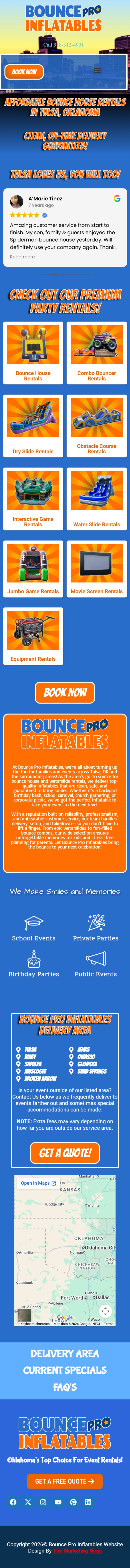 Bounce Pro Inflatables mobile website screenshot