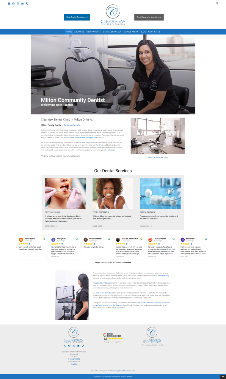 Clearview Dental Optometry — WordPress website designed and built by Shahriyar