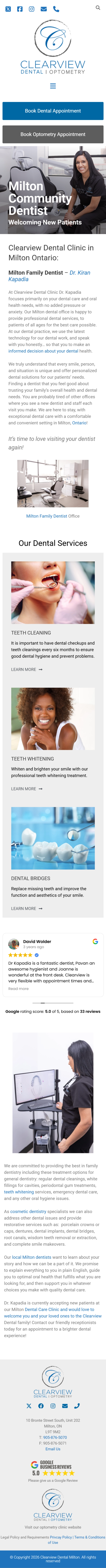 Clearview Dental Optometry mobile website screenshot