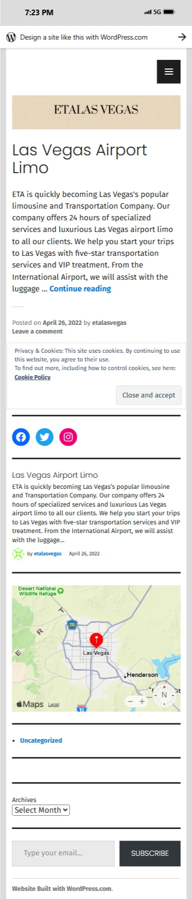 Etalas Vegas mobile website screenshot