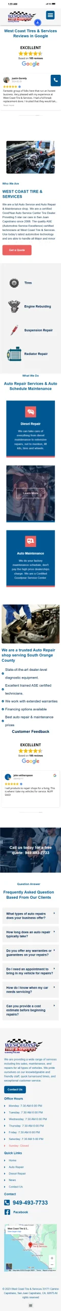West Coast Tires mobile website screenshot