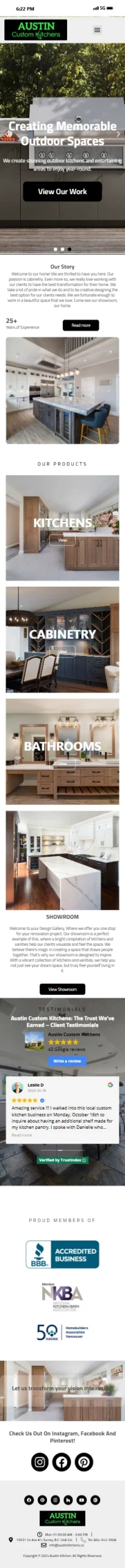 Austin Custom Kitchens mobile website screenshot