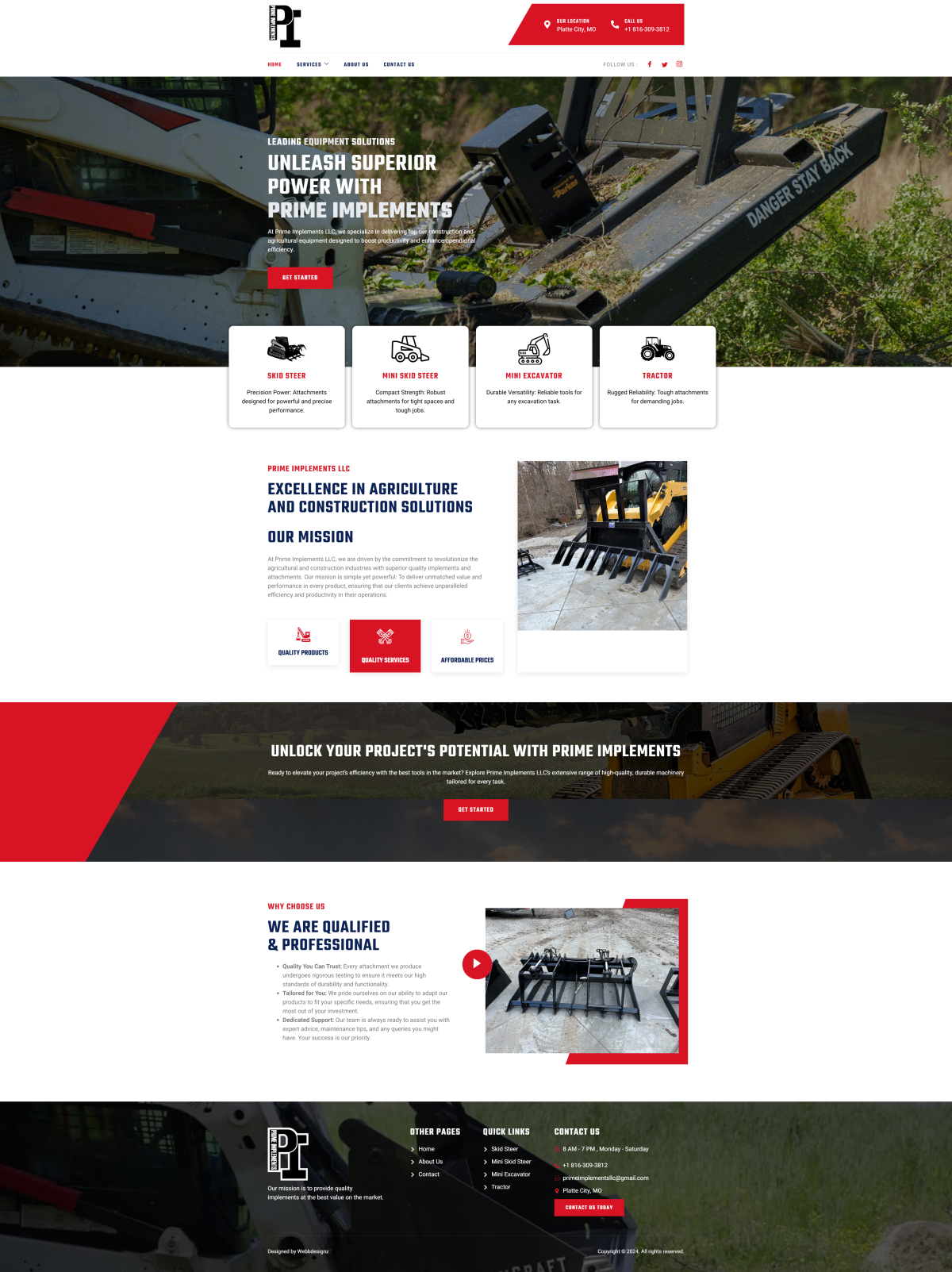 Prime Implements desktop website screenshot