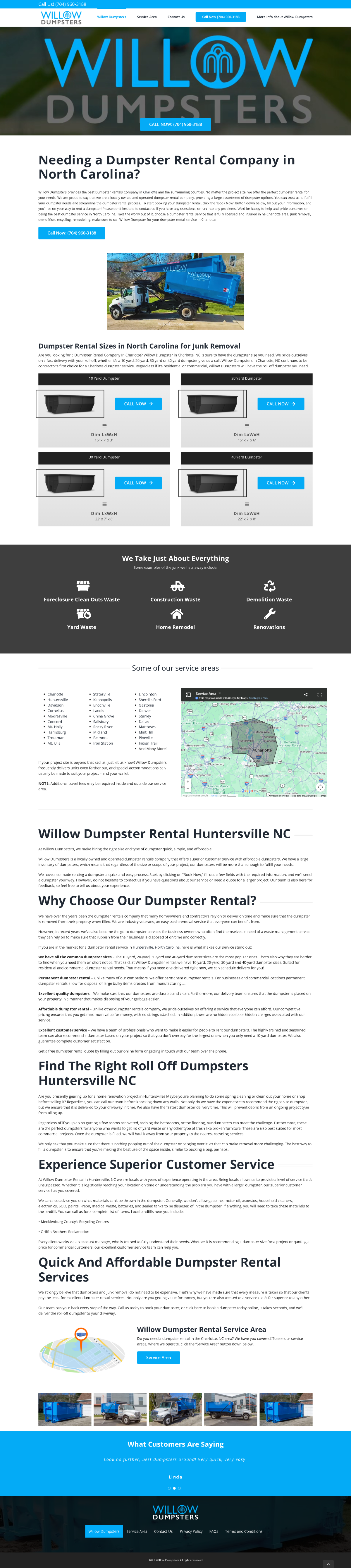 Willow Dumpsters desktop website screenshot