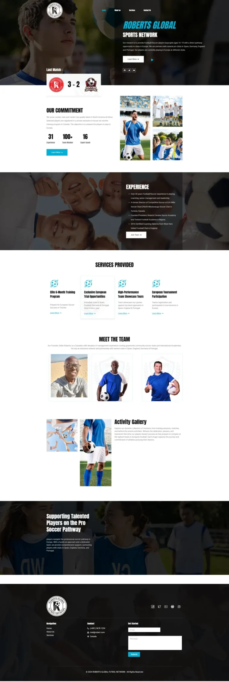 Roberts Global Sports Network — WordPress website designed and built by Shahriyar