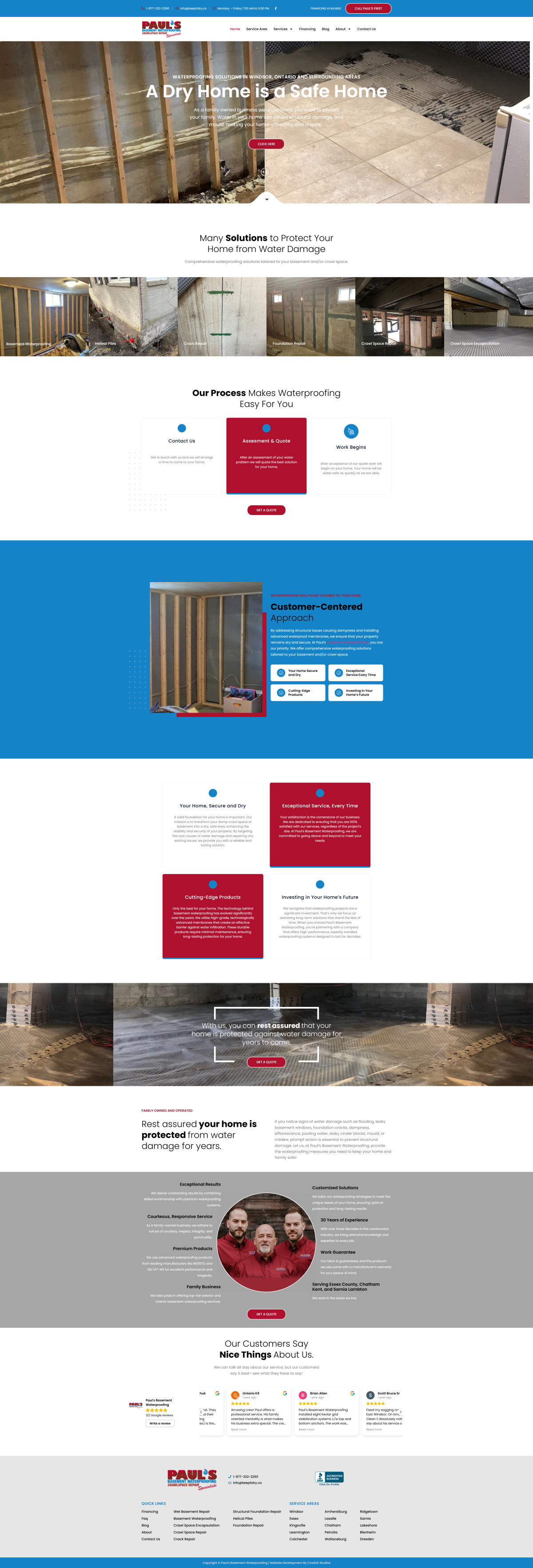 Paul’s Basement Waterproofing desktop website screenshot