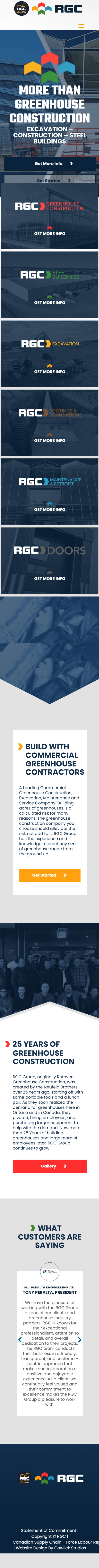 RGC Greenhouse Construction mobile website screenshot