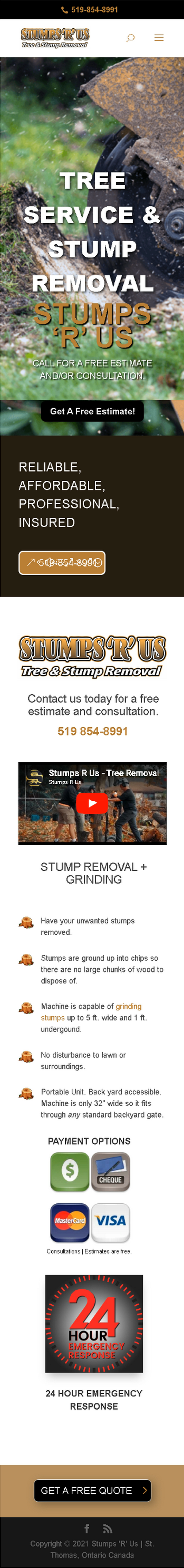 Stumps ‘R’ Us mobile website screenshot