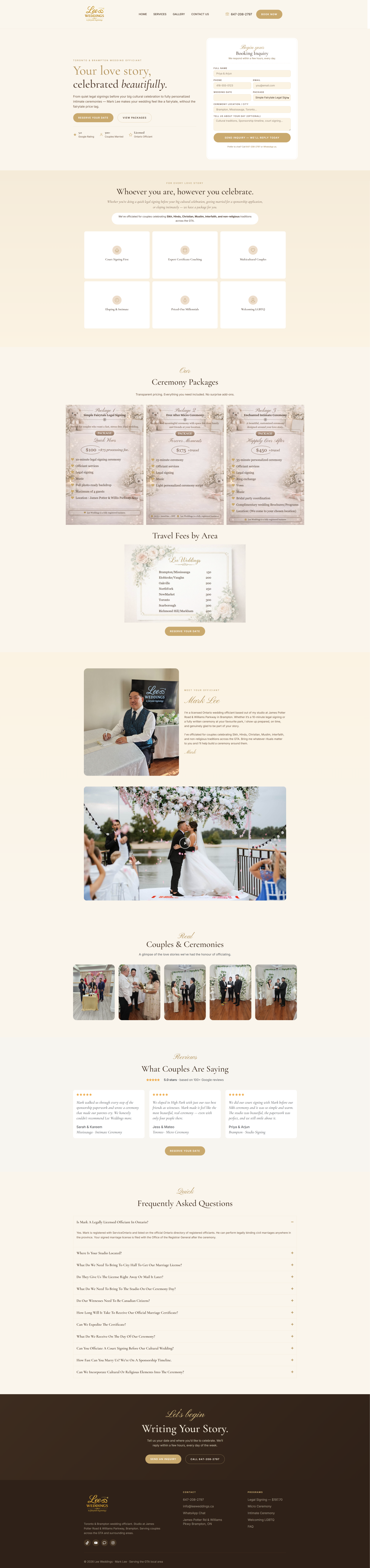 Lee Weddings desktop website screenshot