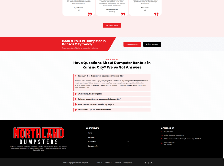 Northland Dumpsters — WordPress website designed and built by Shahriyar
