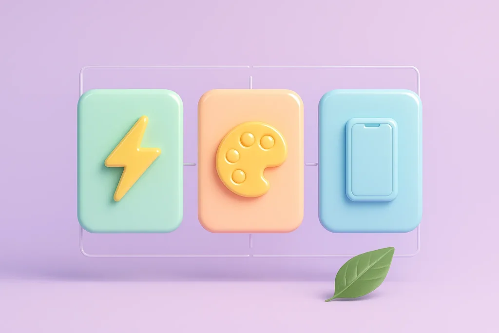 Three pastel feature cards arranged in a row inside a Flexbox container