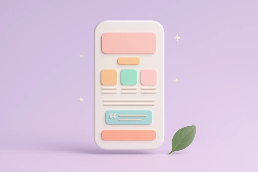 A glossy device showing a complete, finished landing page with sparkles