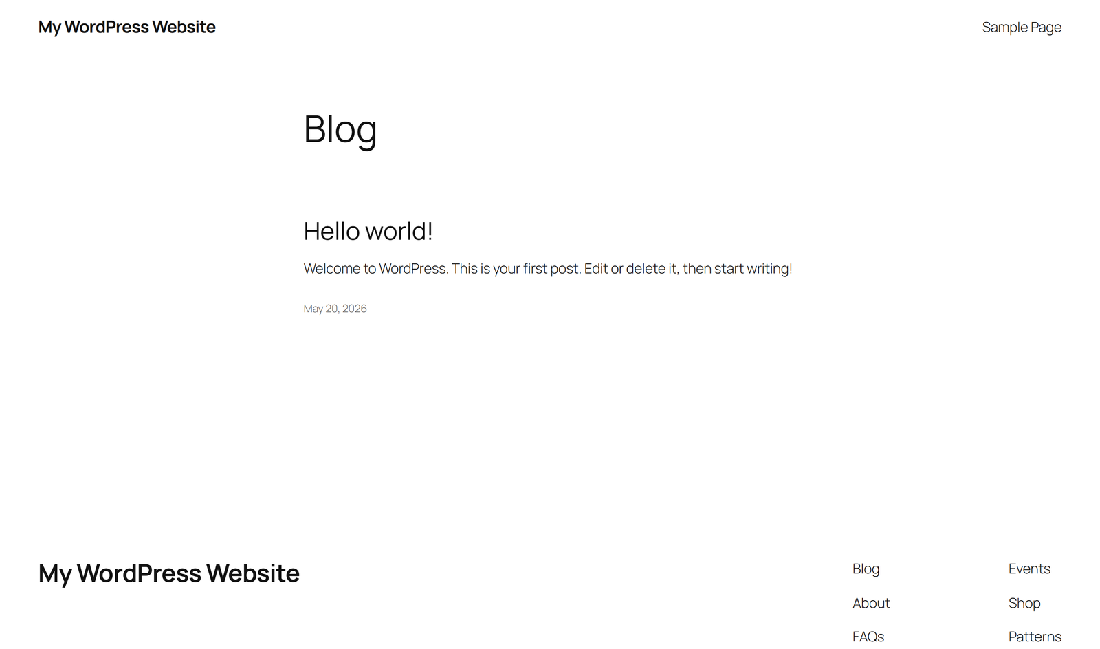The front-end of a WordPress website as visitors see it