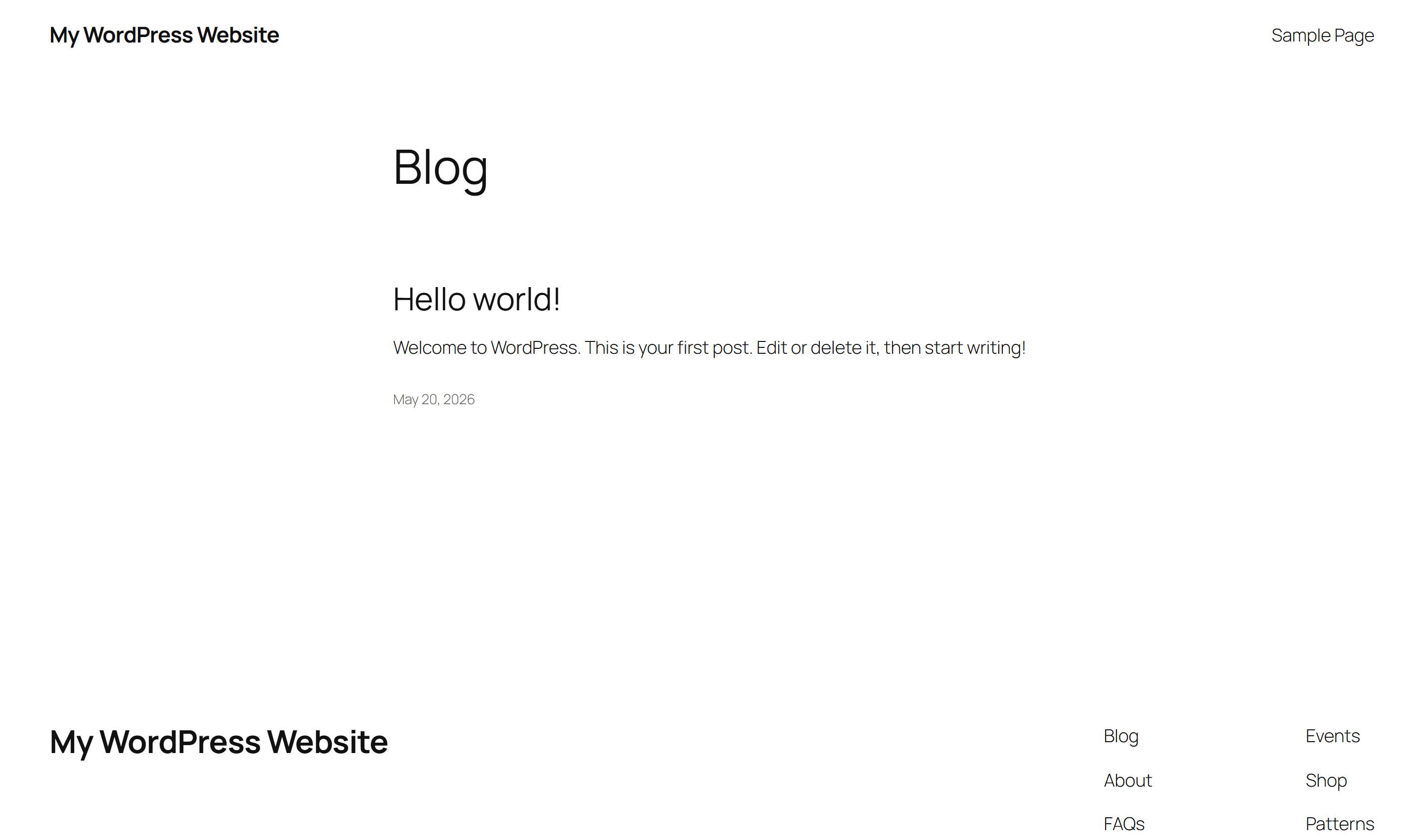 The front-end of a WordPress website as visitors see it