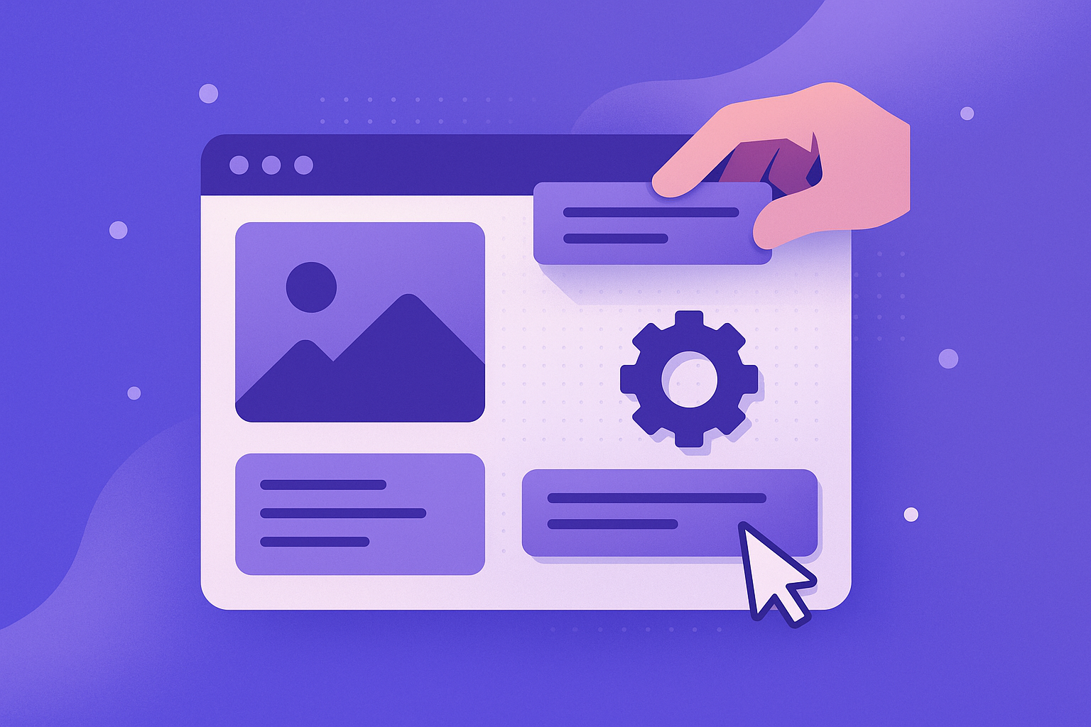 Illustration of a WordPress website being built from content blocks