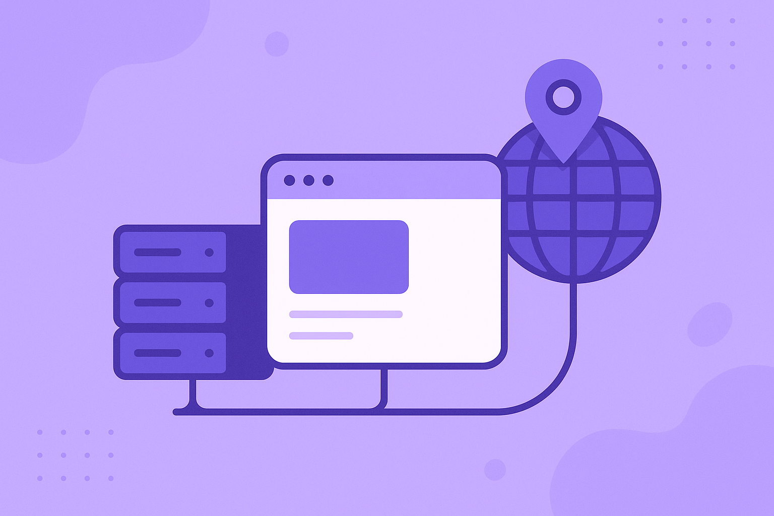 Illustration of website hosting and a domain name connecting a browser to a server