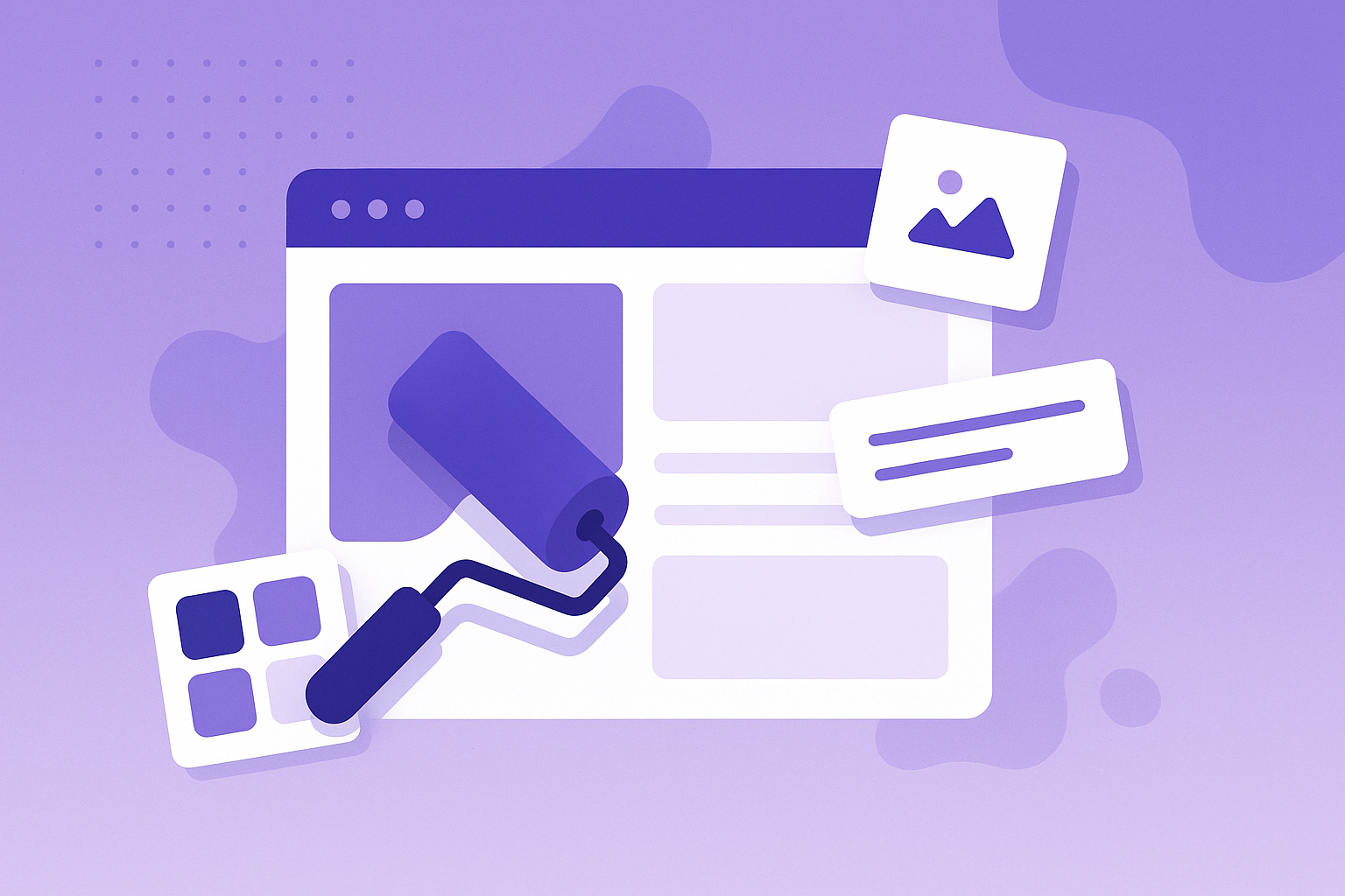 Illustration of designing a website with themes and a page builder