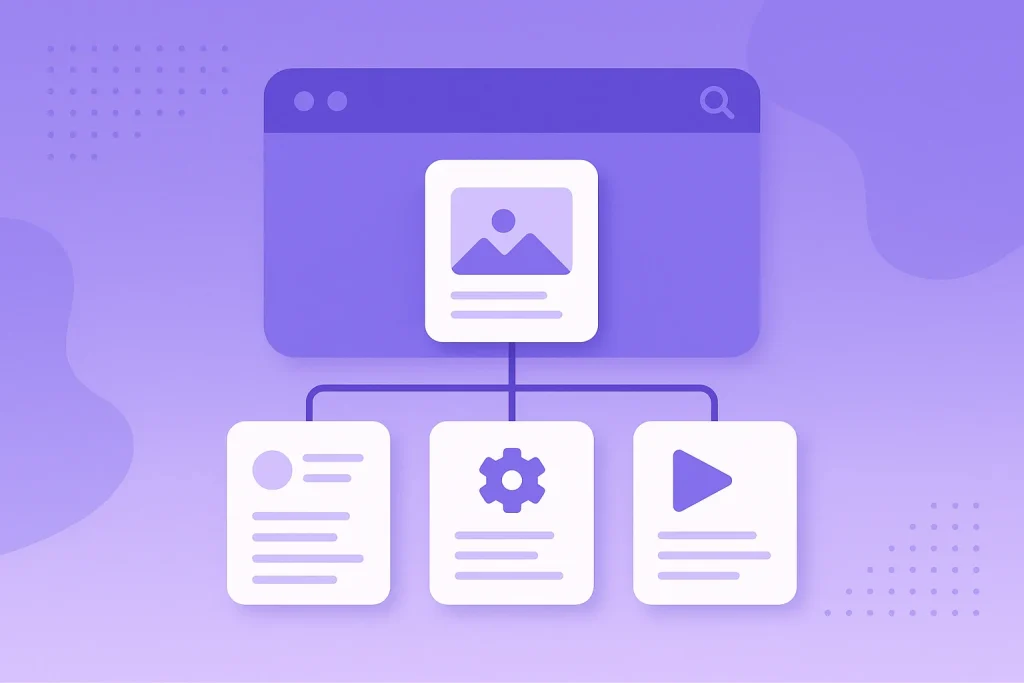 Illustration of a website site map with pages and a navigation menu