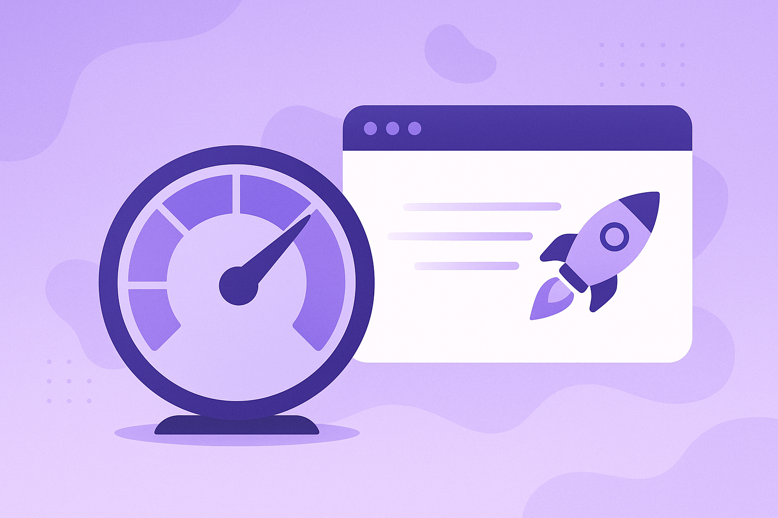 Illustration of website speed with a gauge and rocket