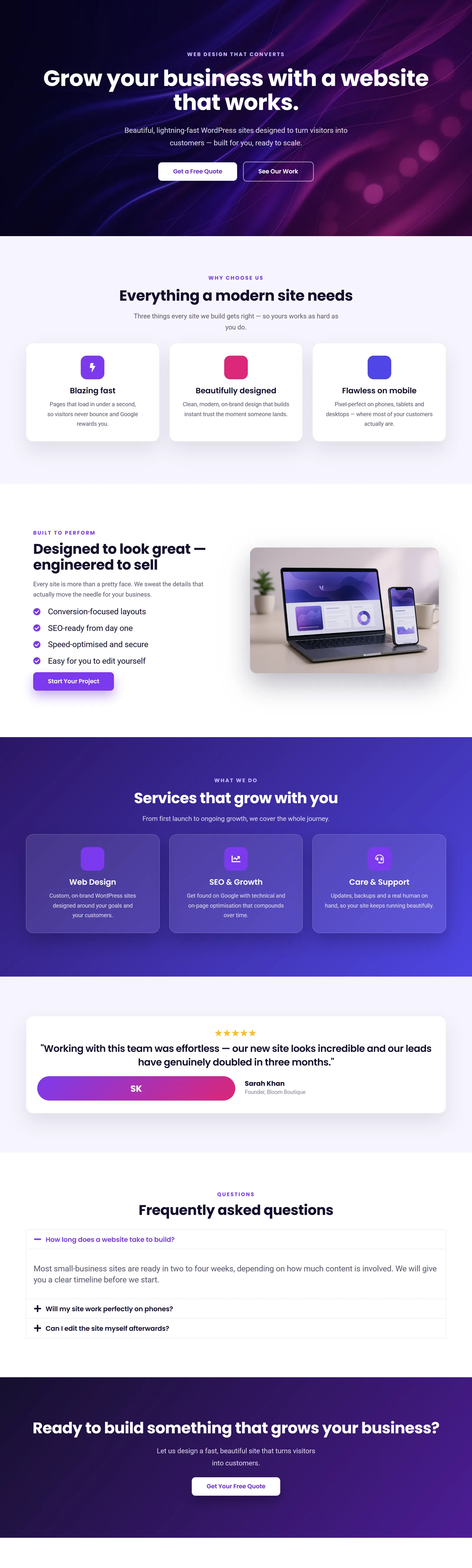 A complete premium Elementor landing page whose every section can be saved as a reusable template