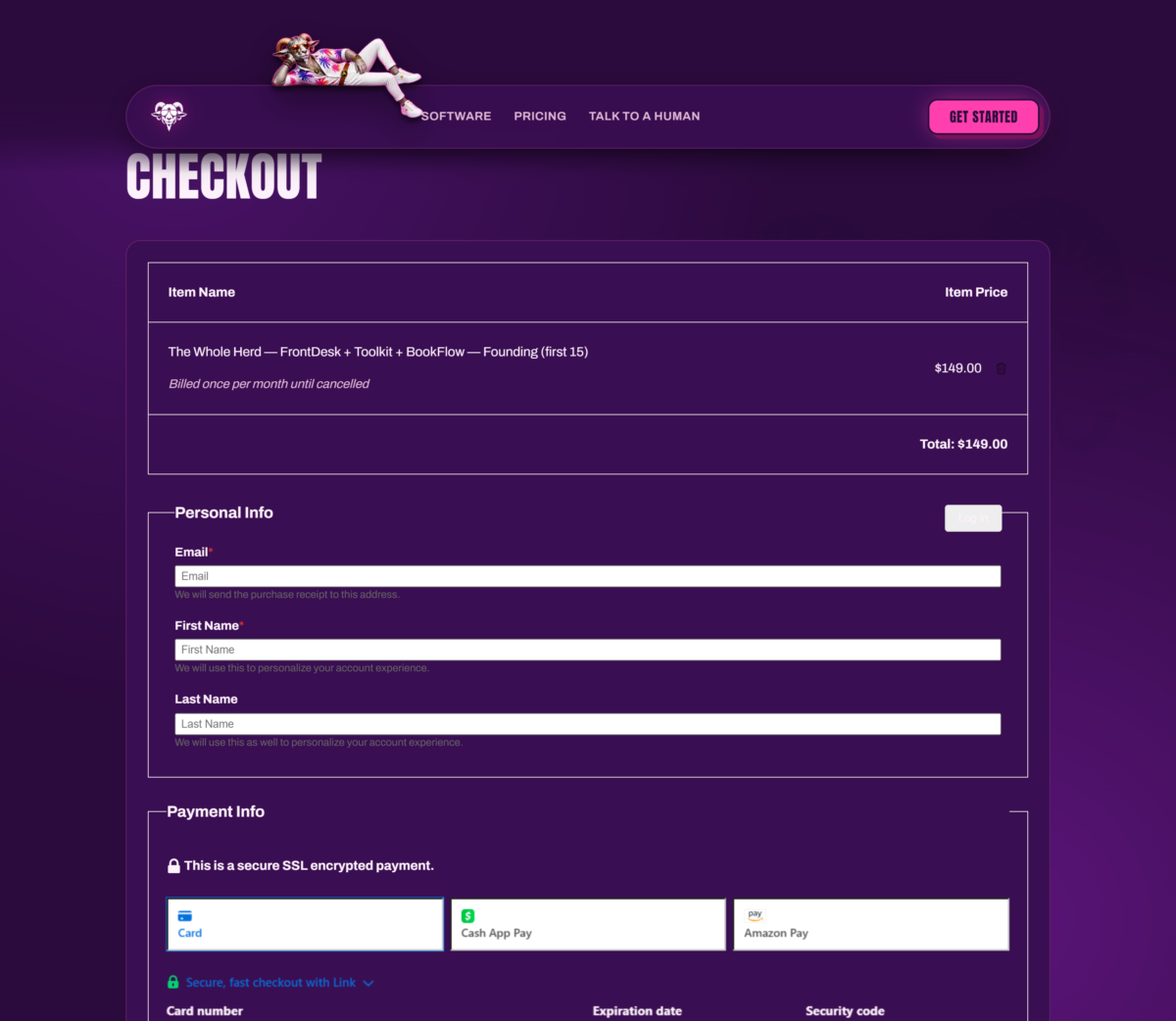 Live checkout with the bundle in the cart and the Stripe payment element