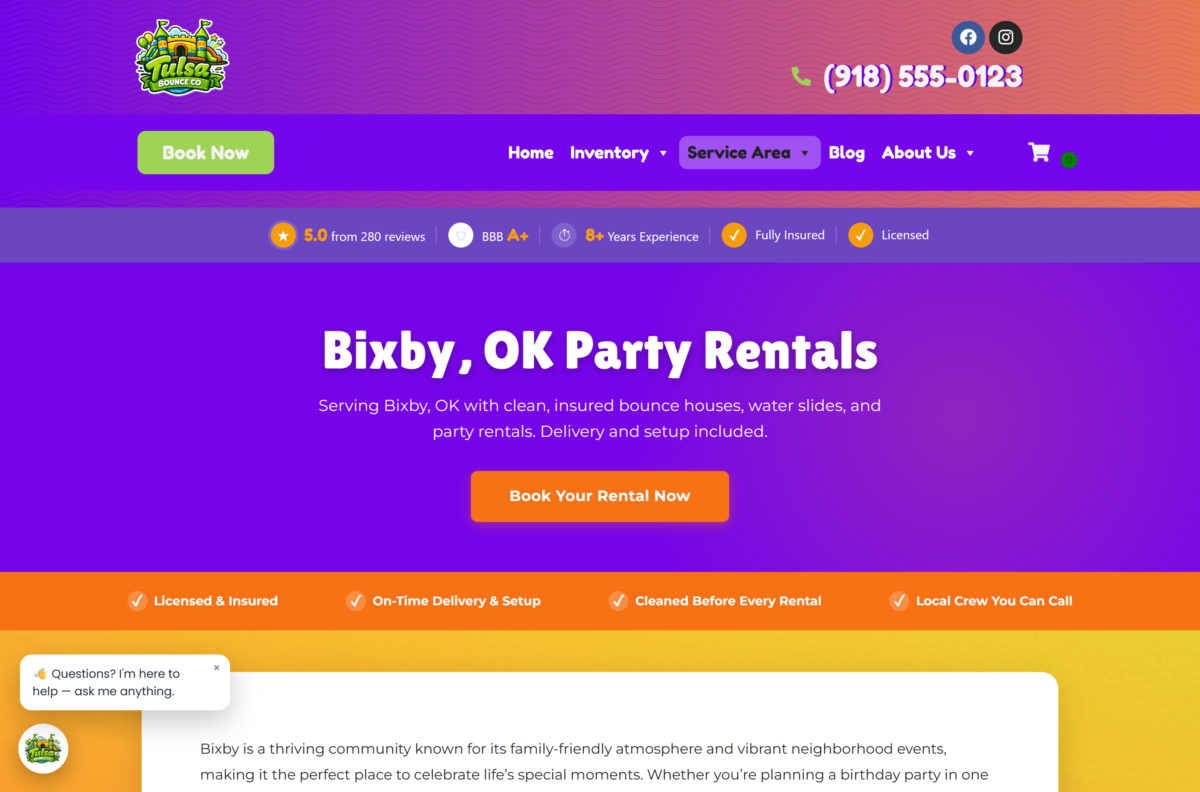 Rental Demo Theme — A city landing page rendered by the dedicated template