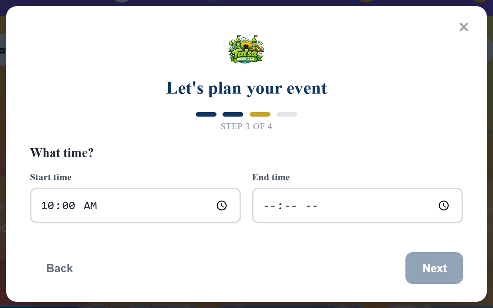 BookFlow — The gate's time step with start and end time