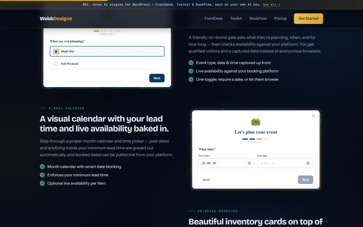 WDZ Store Theme — Alternating capability rows, each illustrated with a real capture