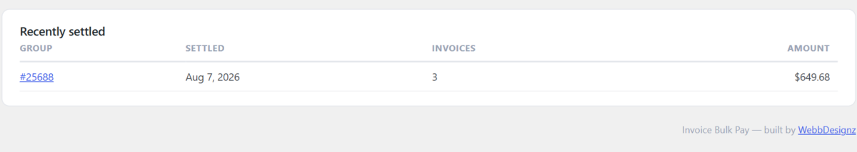 Invoice Bulk Pay — The settled-payments history